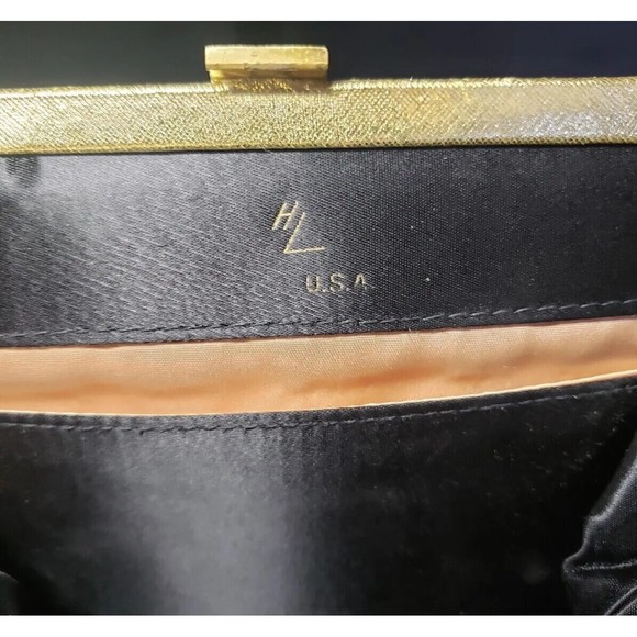 Delicate GOLD Satin Handbag Harry Levine USA Crystal Clasp Clutch w/ Coin Purse - Picture 10 of 10